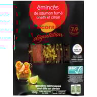Cora dégustation émincés de saumon fumé ASC à l'aneth et au zeste de citron 100g