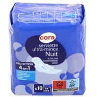 Cora serviette ultra mince nuit avec aillettes x10