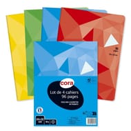 Cora lot 4 cahiers piqûre (agrafe) 24x32 96p 5x5 petits carreaux 90g couverture vernie