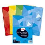 Cora lot de 4 offert cahiers piqûre (agrafe) a4 96 pages seyes grands carreaux