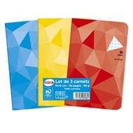 Cora lot 3 carnets piqûre (agrafe) 9 x 14 cm 96 pages 5x5 petits carreaux 80g