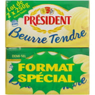 Président beurre tendre demi-sel lot 2x250g format spécial