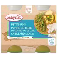 Babynat légumes petits pois pomme de terre cabillaud sans gluten dès 8 mois 2x200g