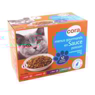 Cora 12 menus gourmands en sauce au poisson pour chat 1200g
