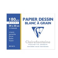 Clairefontaine pochette dessin papier à grain blanc 24x32 12 feuilles 180 grammes