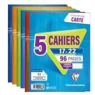 Clairefontaine lot de 5 cahiers piqure 17x22 cm 96 p grands carreaux
