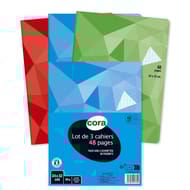 Cora 3 cahiers piqure 24x32 cm 48 pages grands carreaux 90 g couverture vernie