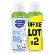 Monsavon déodorant femme spray compressé lait & coton 2x100ml