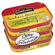 Connetable sardines généreuses à l'huile d'olive 1/5 140g lot de 3