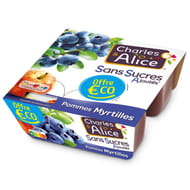 Charles & Alice sans sucre ajouté pomme myrtille 4x97g offre éco