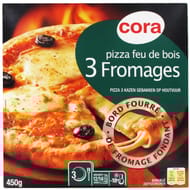 Cora pizza 3 fromages bord fourré cuite au feu de bois 450g
