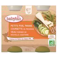 Babybio petits pois, panais, courgettes et veau 6 mois 2 x 200g