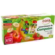 Cora kido compotes panachés allégées pomme,pomme fraise et pomme banane 12 x 90g