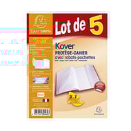 Exacompta lot de 5 protège cahier avec rabats pochettes 17x22 cm translucide assortis