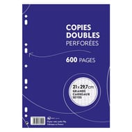 Copies doubles blanches perforées 21x29.7 cm 600 pages grands carreaux