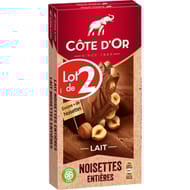 Côte d'or lait noisettes entières 2x180g-360g