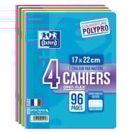 Oxford lot de 4 cahiers openflex agrafé 17x22 cm 96 pages grands carreaux