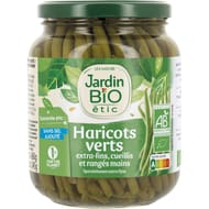 Jardin bio etic haricots verts rangés main sans sel ajout bio bocal  345G