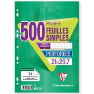 Clairefontaine feuilles simples perforées 210x297 500 pages petits carreaux 90g
