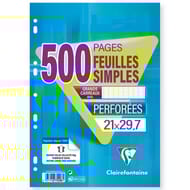 Clairefontaine feuilles simples 21x29.7 cm 500 pages seyes 90g