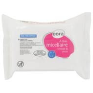 Cora lingettes démaquillantes tous type de peaux à l'eau micellaire recharges x25