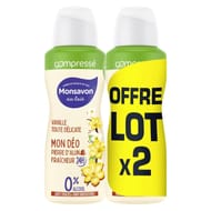 Monsavon déodorant compressé lait et fleur de vanille lot de 2x100ml