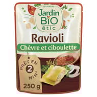 Jardin bio etic ravioli chèvre ciboulette bio sachet individuel 250g