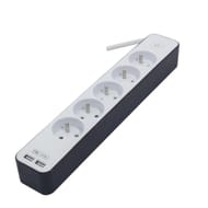 Chacon bloc 5 prises 16A + 2 USB - câble 1.5 m 3G1.0 mm  coloris blanc-gris 298g