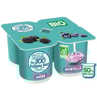 Les 300 Laitiers bio yaourt brassé panaché 2 mûres 2 myrtilles 4x125g