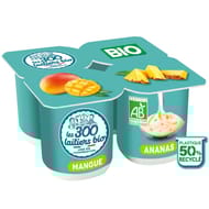 Les 300 laitiers bio yaourt brassé panaché 2 mangue 2 ananas 4x125g