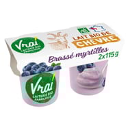 Vrai yaourt bio chèvre brassé myrtille 2x115g