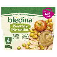 Blédina coupelles pommes mirabelles dès 4/6 mois 4x100g