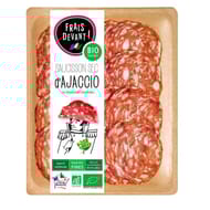 Saucisson d'ajaccio bio 70g frais devant