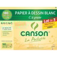 Canson pochettes papier à dessin blanc à grain lot de 3x12 180gm2 24x32cm