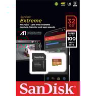 Carte mémoire sandisk extrême microsdhc + adaptateur sd 32gb 100mb/s uhs-i SDSQXAF-032G-GN6M