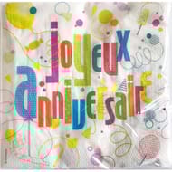 Serviettes x20 joyeux anniversaire 33x33cm