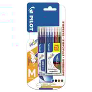 Pilot 6 recharges frixion ball clicker noir/rouge/vert + 1 étui 3 recharges bleu