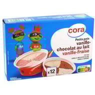 Cora 12 petits pots vanille-chocolat au lait / vanille-fraise 368g