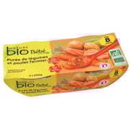 Nature bio bols purée de légumes et poulet fermier dès 8 mois 2x200g