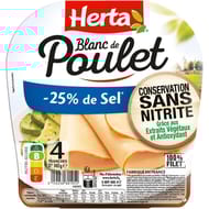 Herta blanc de poulet -25% de sel conservation sans nitrite 4 tranches 140g
