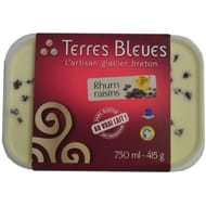 Terres Bleues Crème glacée rhum raisins 750ml - 415g