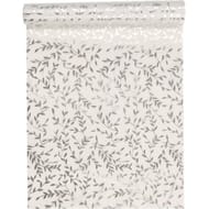 Chemin de table intisse 30x400cm blanc petites feuilles argent