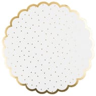 4 sous assiettes en carton 34cm festonnees pois et lisere or