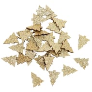 Confettis en bois sapins or paillete x30