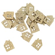 Confettis en bois maisons or paillete x20
