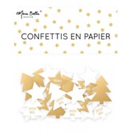 Confettis en papier 5 grs sapins et etoiles or et blanc