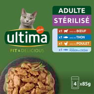 Ultima sachet repas chat sterilise poulet boeuf thon et poisson 4x85g