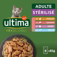 Ultima sachet fraîcheur chat poulet, dinde, saumon et truite x8 - 680g
