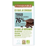 Ethiquable chocolat noir 76% togo bio 100g