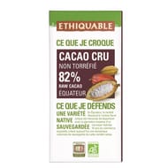Chocolat noir 82% cacao cru equateur bio 80g